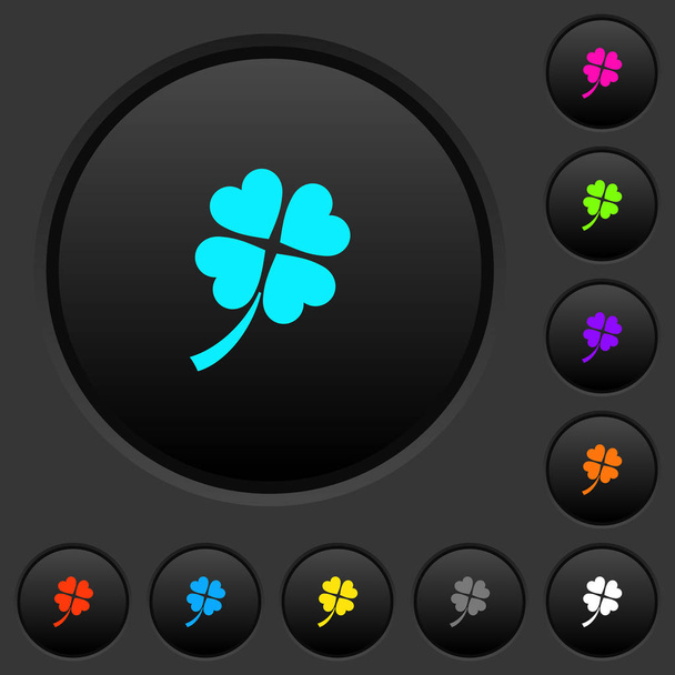 Négy leaf clover sötét nyomógomb az élénk színe a sötét szürke háttér ikonok - Vektor, kép