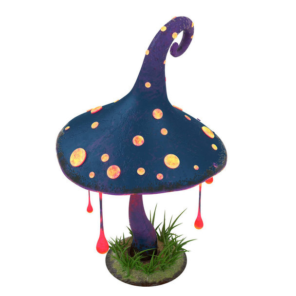Cartoon Fantasy Magic Glowing Mushroom On White Isolated Background (en inglés). ilustración 3d
 - Foto, imagen