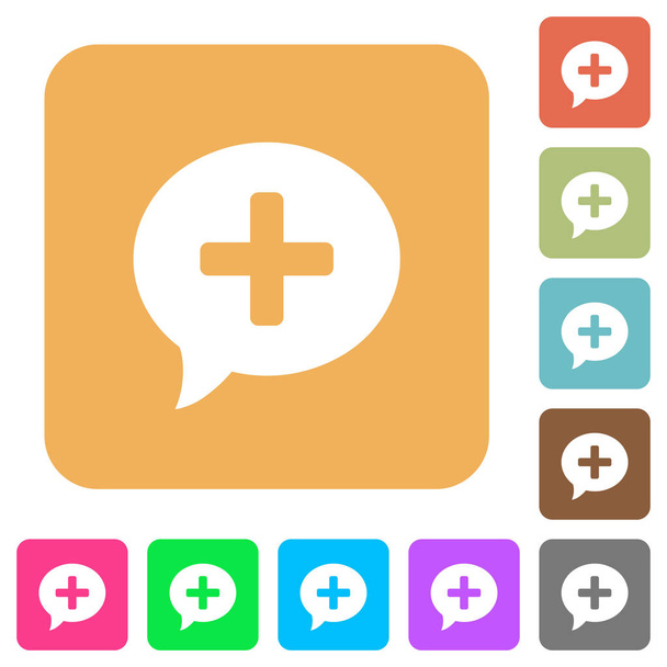 Add comment flat icons on rounded square vivid color backgrounds. - Vector, Image
