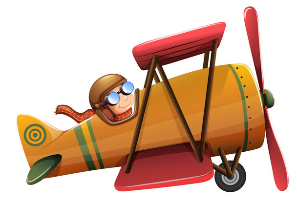 Muž jezdí klasické letadlo ilustrace - Vektor, obrázek