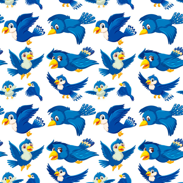 Blue bird seamless pattern illustration - Vector, imagen