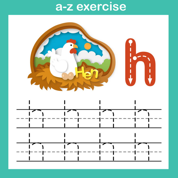 Alfabeto Carta H-hen exercício, papel corte conceito vetor ilustração
 - Vetor, Imagem