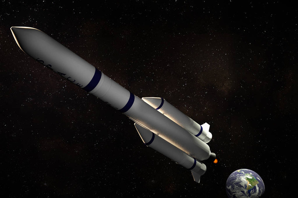 rocket about to leave earth into the unknown , elements of this image furnished by NASA ,3D renderin - Photo, Image
