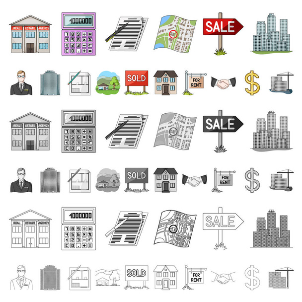 Realtor, agency cartoon icons in set collection for design. Buying and selling real estate vector symbol stock web illustration. - Вектор, зображення