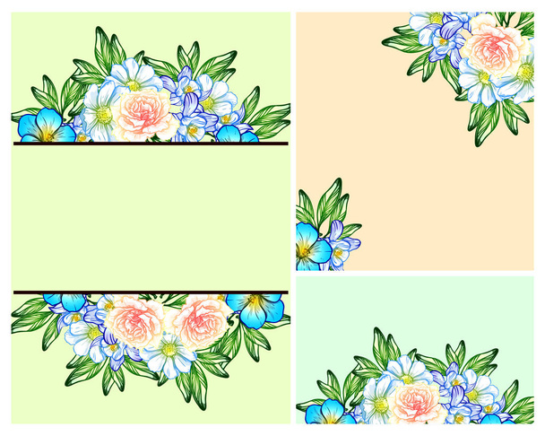 Винтажный стиль цветочные свадебные открытки набор. Цветочные элементы и рамки. - Вектор,изображение