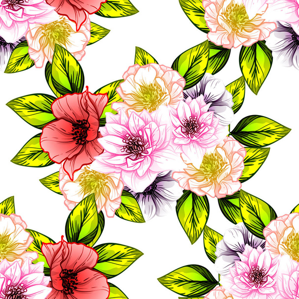 Seamless vintage style flower pattern. Floral elements in color - Вектор,изображение