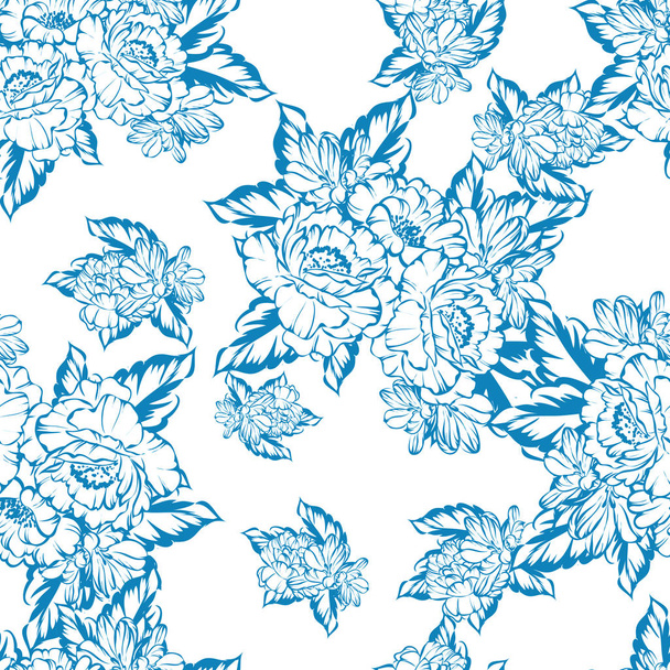 Seamless vintage style colored monochrome flower pattern. Floral elements. - ベクター画像