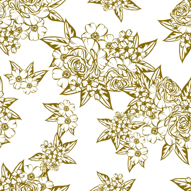 Seamless vintage style colored monochrome flower pattern. Floral elements. - Vector, Image