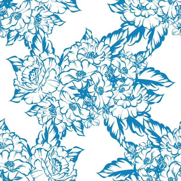 Seamless vintage style colored monochrome flower pattern. Floral elements. - Vector, Image