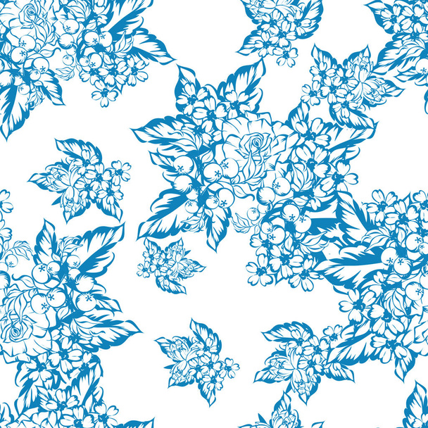 Seamless vintage style colored monochrome flower pattern. Floral elements. - Vettoriali, immagini