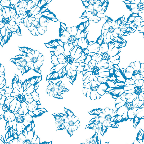 Seamless vintage style colored monochrome flower pattern. Floral elements. - Vettoriali, immagini
