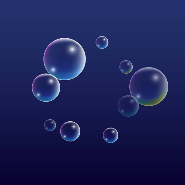 ubble with Hologram Reflection. Set of Realistic Water or Soap Bubbles for Your Design. - Вектор, зображення