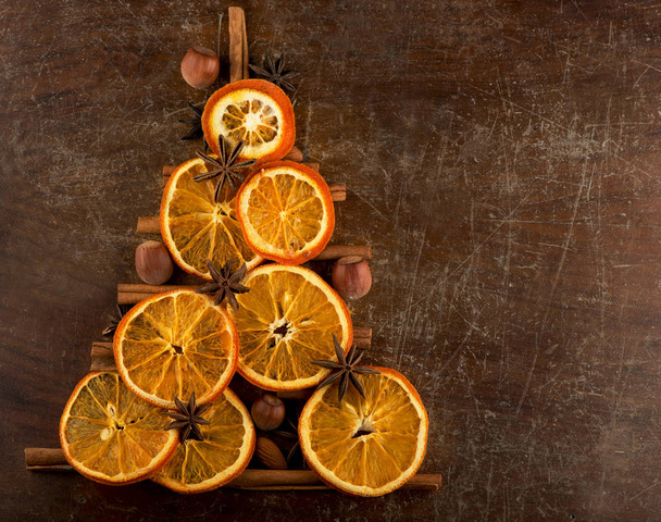 Christmas and New Year decoration tree gift and dried orange - Foto, immagini