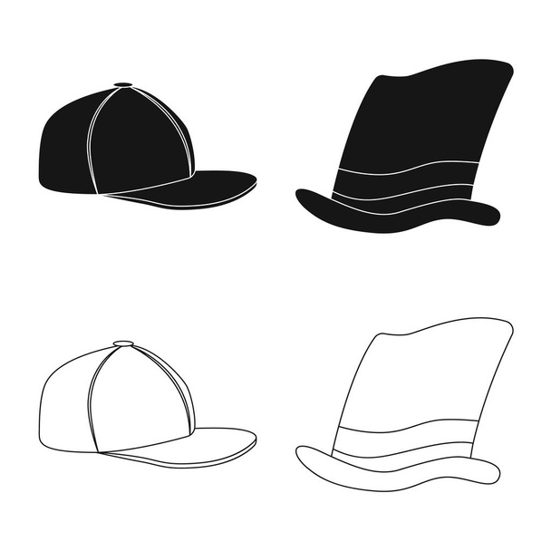 Vector design of headgear and cap icon. Collection of headgear and accessory stock symbol for web. - Vetor, Imagem