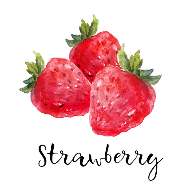 Red strawberries watercolor illustration isolated on white background - Foto, immagini