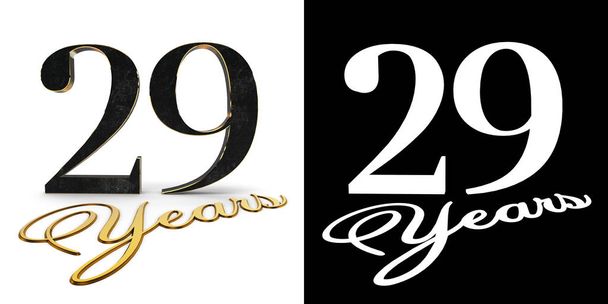 Número de oro veintinueve (número 29) y los años de inscripción con sombra de gota y canal alfa. Ilustración 3D
. - Foto, imagen