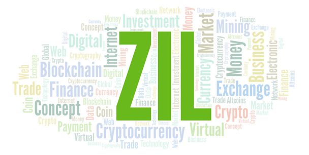 ZIL или Zilliqa cryptocurrency coin word cloud. Облако слов только с текстом
. - Фото, изображение