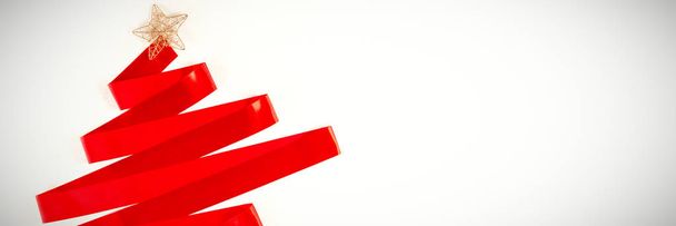 red ribbon in shape of a christmas tree on a white background - Φωτογραφία, εικόνα