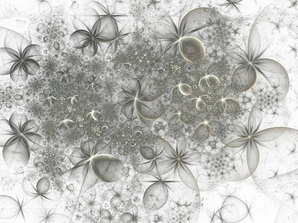 Patrón de pétalos de flores de capas brillantes suaves. Efecto chispa, generado por computadora, fondo abstracto fractal. Fantasía diseño floral
. - Foto, Imagen