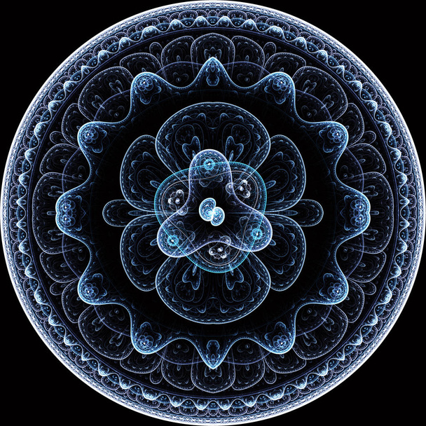 Fractal mandala on background. Crazy abstract fractal shapes with kaleidoscopical pattern - Photo, Image