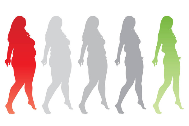 Fitness, nutrition or fatness obesity, health silhouette shape - Vector, Image