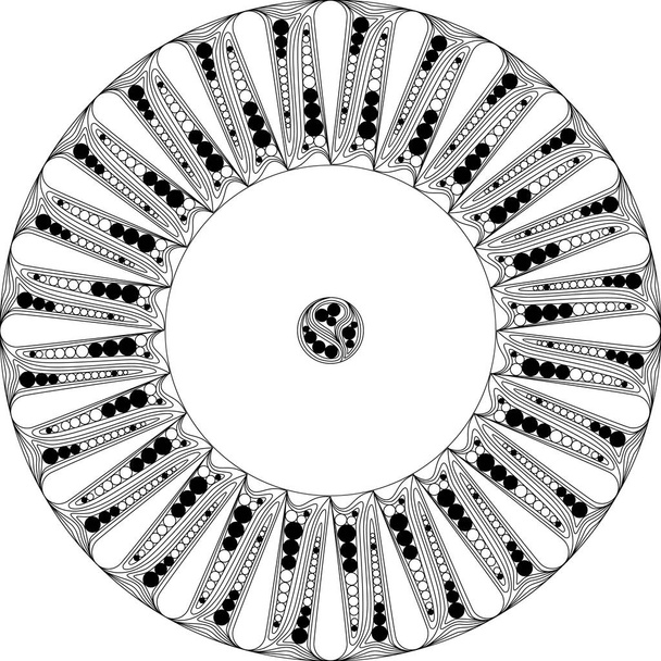 Zeichnung im Zenart-Stil, Muster kreisförmig beschriftet, schwarz-weiße Platte - Vektor, Bild