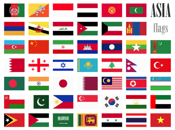 collection of flags from all national countries of Asia - Vector, Image