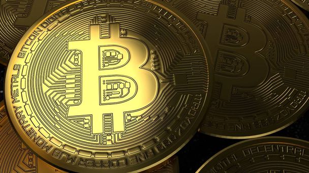 Bitcoin gouden munt 3d rendering illustratie. Digitale valuta. - Foto, afbeelding
