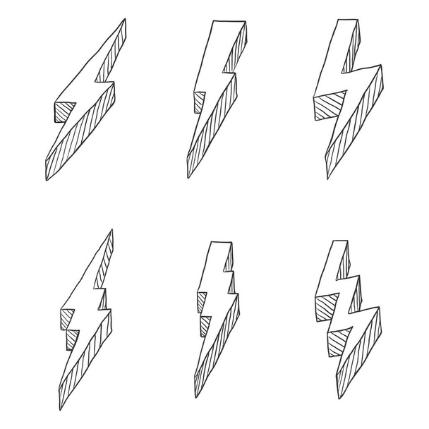 Ensemble vectoriel de symbole de boulon de tonnerre de croquis noir dessiné à la main
 - Vecteur, image