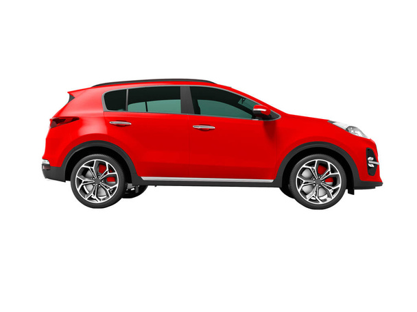 旅行のため現代赤い新しい車クロス オーバー分離した白い背景上で 3 d のレンダリング影なし - 写真・画像