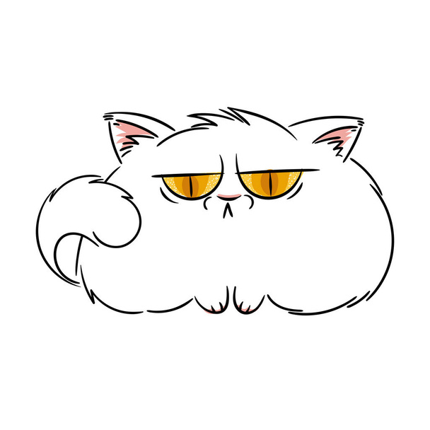 Angry furry cartoon cat. Cute grumpy cat for prints, design, cards, tag. - Vector, Image