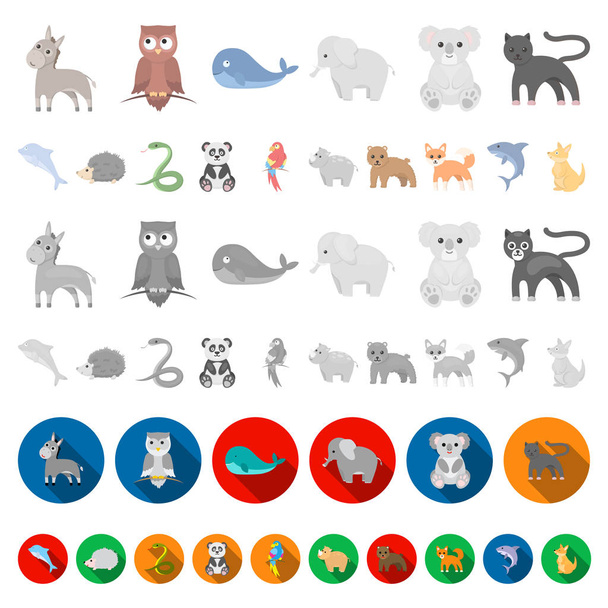 Um ícones de desenhos animados animais irrealistas na coleção de conjuntos para design. Brinquedo animais símbolo vetorial web ilustração
. - Vetor, Imagem