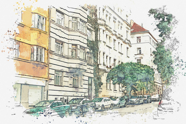 illustration Traditional street in Lisbon in Portugal - Photo, Image