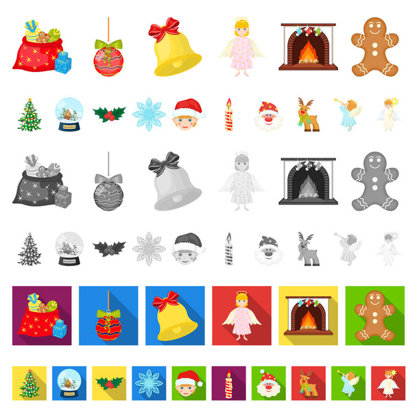 Atributos de Navidad y accesorios iconos de dibujos animados en la colección de conjuntos para el diseño. Feliz Navidad vector símbolo stock web ilustración
. - Vector, Imagen