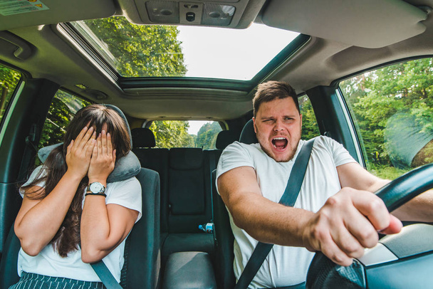 couple all most get car accident. not safe driving. insurance concept - Photo, Image
