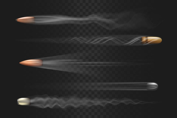Realistic flying bullet with smoke trace isolated - Vector, Image