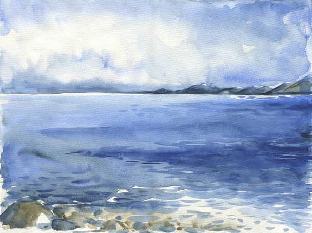 Óceán akvarell kézi festés illusztráció. - Fotó, kép