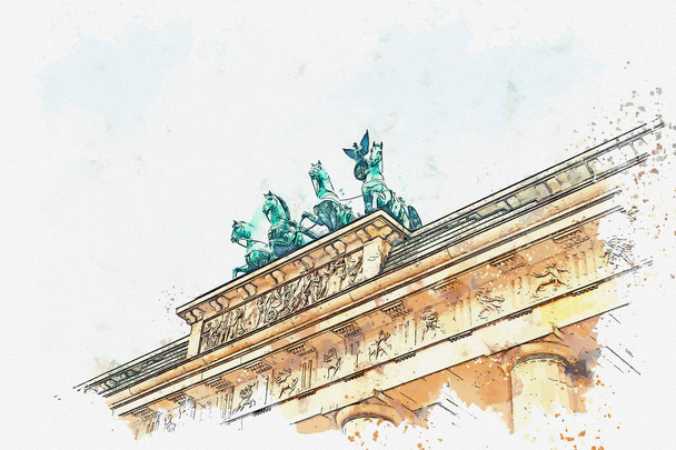 Акварель ескіз або ілюстрація Бранденбурзьких воріт у Берліні, Німеччина. - Фото, зображення