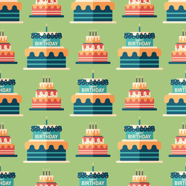 Happy birthday cakes flat art seamless pattern. - Vector, imagen
