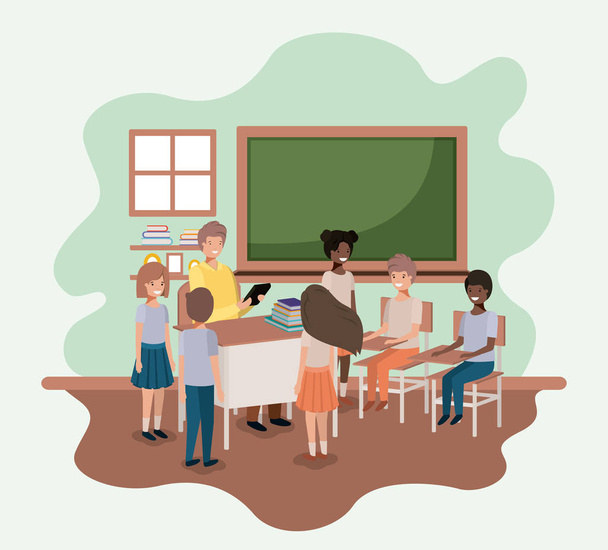 teacher in the classroom with students - Vector, Image