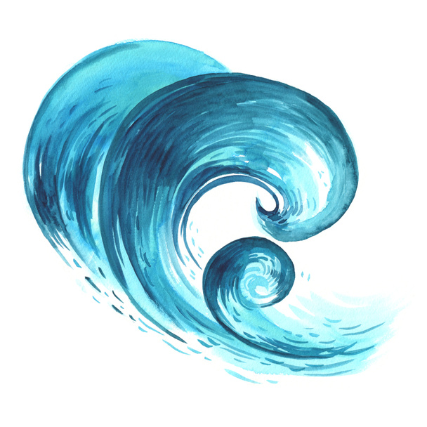 手描きの海の波。抽象的な水彩スケッチします。 - 写真・画像