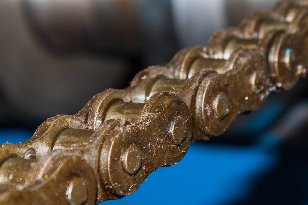 Closeup of roller chain in grease - Photo, Image
