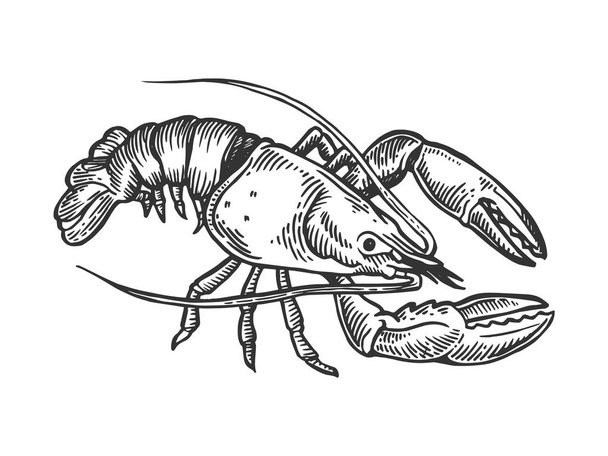 Lobster sea animal engraving vector illustration. Scratch board style imitation. Black and white hand drawn image. - Wektor, obraz