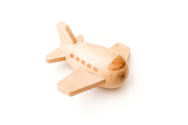 Wooden toy airplane isolated on white - Photo, Image