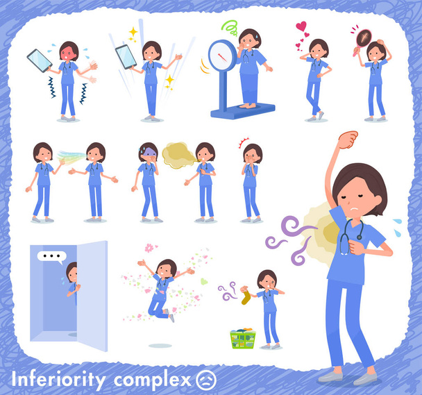 A set of Surgical Doctor women on inferiority complex.There are actions suffering from smell and appearance.It's vector art so it's easy to edit. - Vector, Image