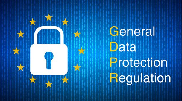 Algemene gegevens bescherming Regulation(Gdpr). Ondergrondbedrukking technologie. EU-vlag.  - Vector, afbeelding
