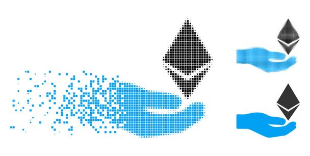 Dissolved Pixelated Halftone Ethereum Offer Hand Icon - Vector, Image