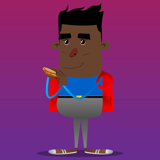 Schoolboy eating a sandwich. Vector cartoon character illustration. - Vector, Image