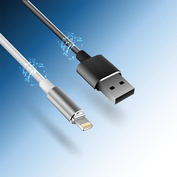 USB kablo konektörleri. vektör çizim teknoloji iletişim için. - Vektör, Görsel