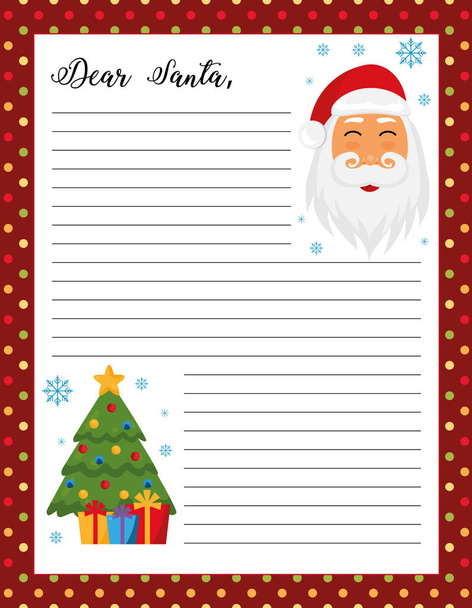 Letter to Santa printable page with Santa Claus illustration.  - Vector, Image